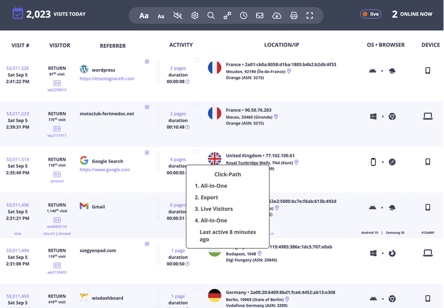 Web-Stat live visitors report
